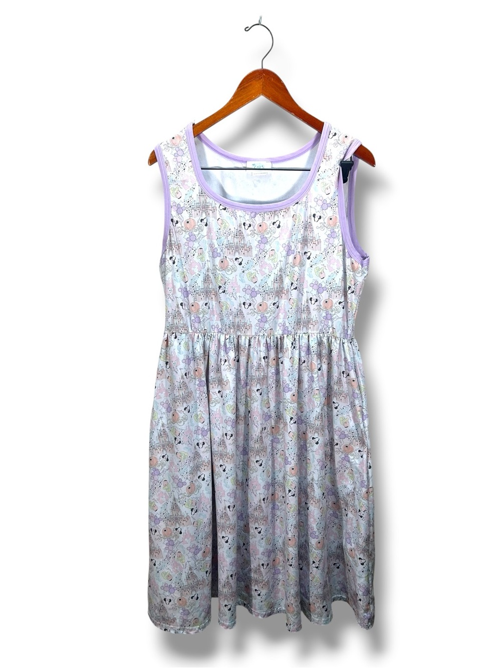 Sleeveless Lavender-Trim Printed Mini Dress
